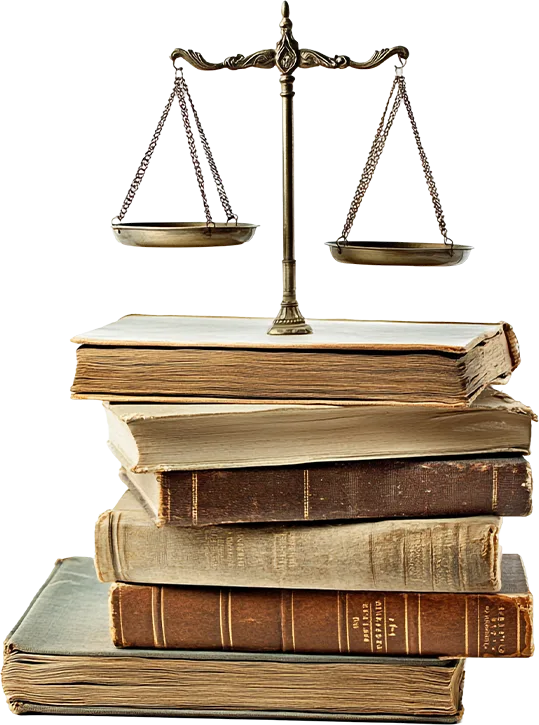 Balança da justiça sobre livros